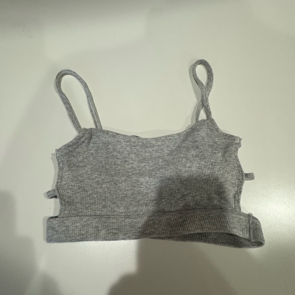 Gray strappy back bra